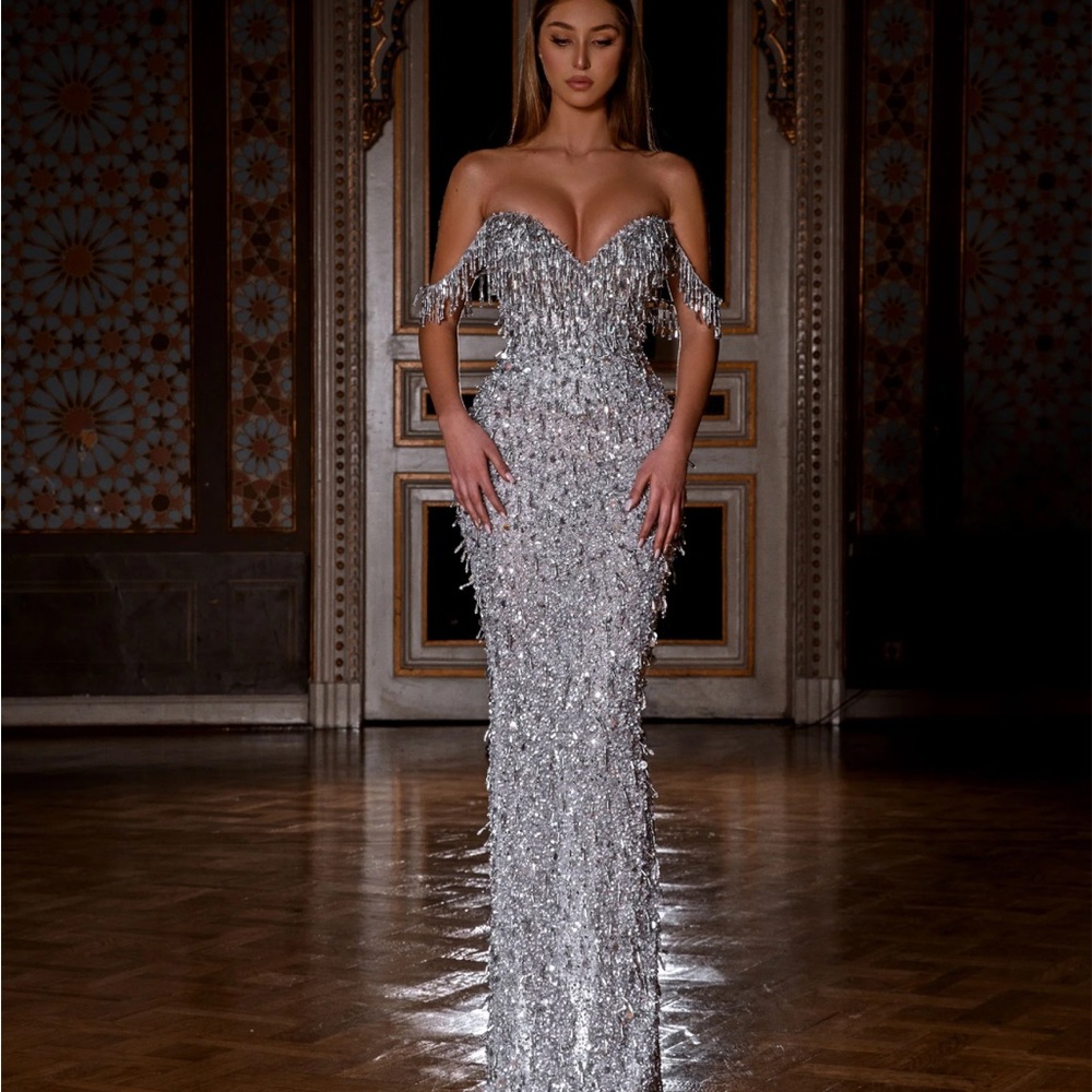 Dazzling Silver Off-Shoulder Dress